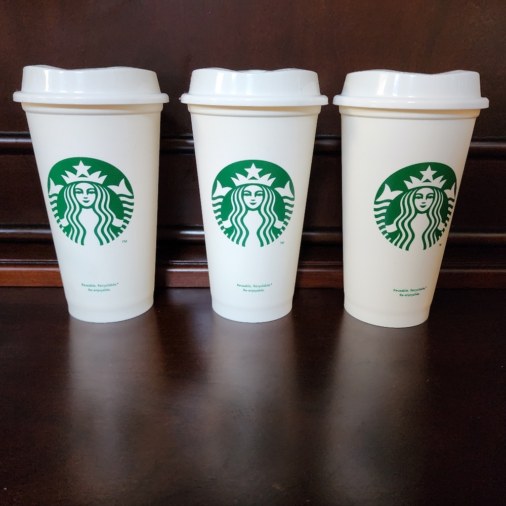 Starbucks - Set of 3 - 16 oz - 2012 Reusable Coffee Travel Mugs - New Green Logo